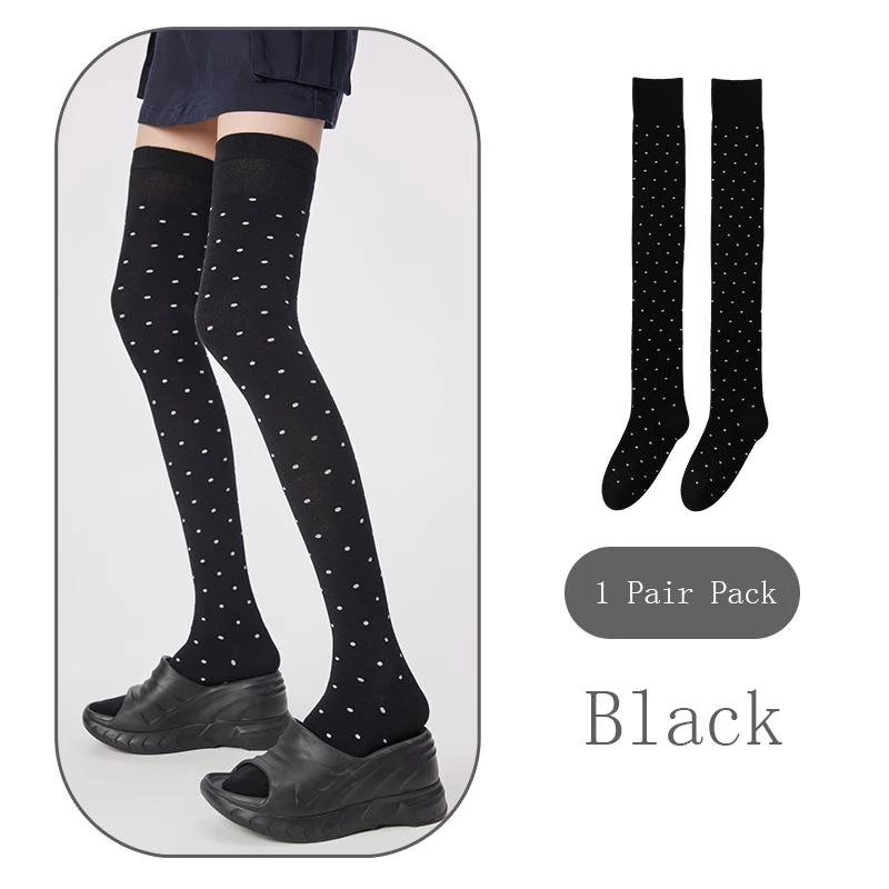 Frühlings Damen Polka Dot Kniehohe Socken Modische Hochwertige Gekämmte Baumwollstrümpfe Geeignet für Damenbekleidung Mit Geschenk