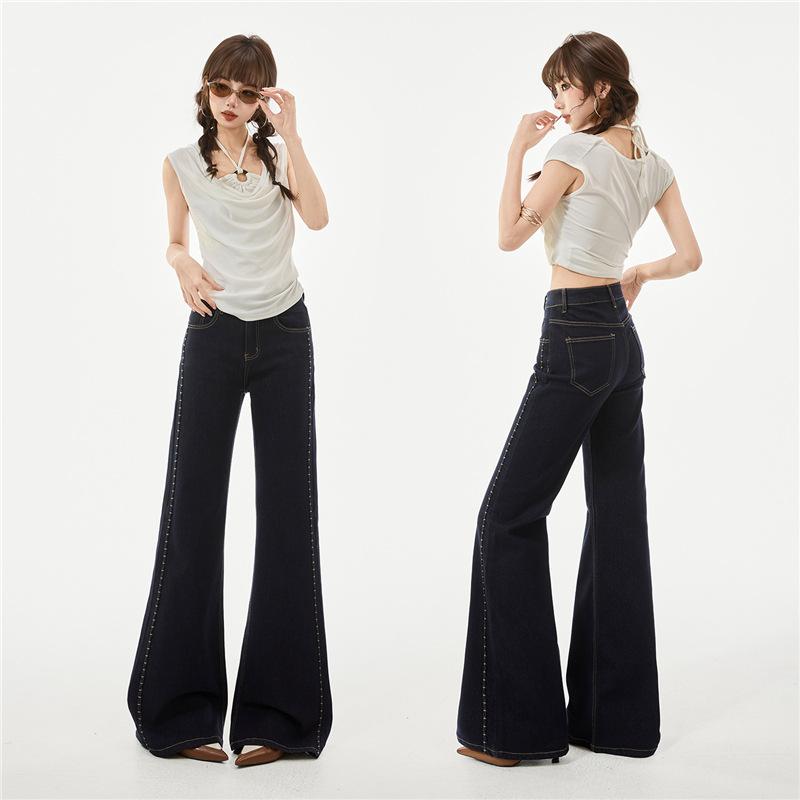 Spring new anti-fading embroidery does not stick to the legs, slightly pulled denim loose and thin, flared jeans, women's elastic and slim