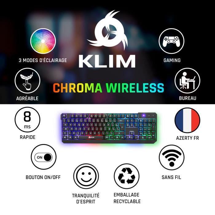 Klim chroma clavier sans fil gamer azerty français + durable, ergonomique, waterproof, silencieux, rétroéclairé - pc ps4 ps5 mac