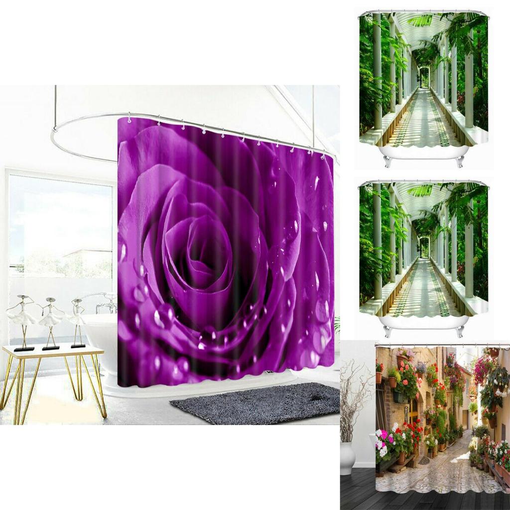 Eye-catching Waterproof Shower Curtain Featuring Unique 3d Floral Patterns For Your Bathroom