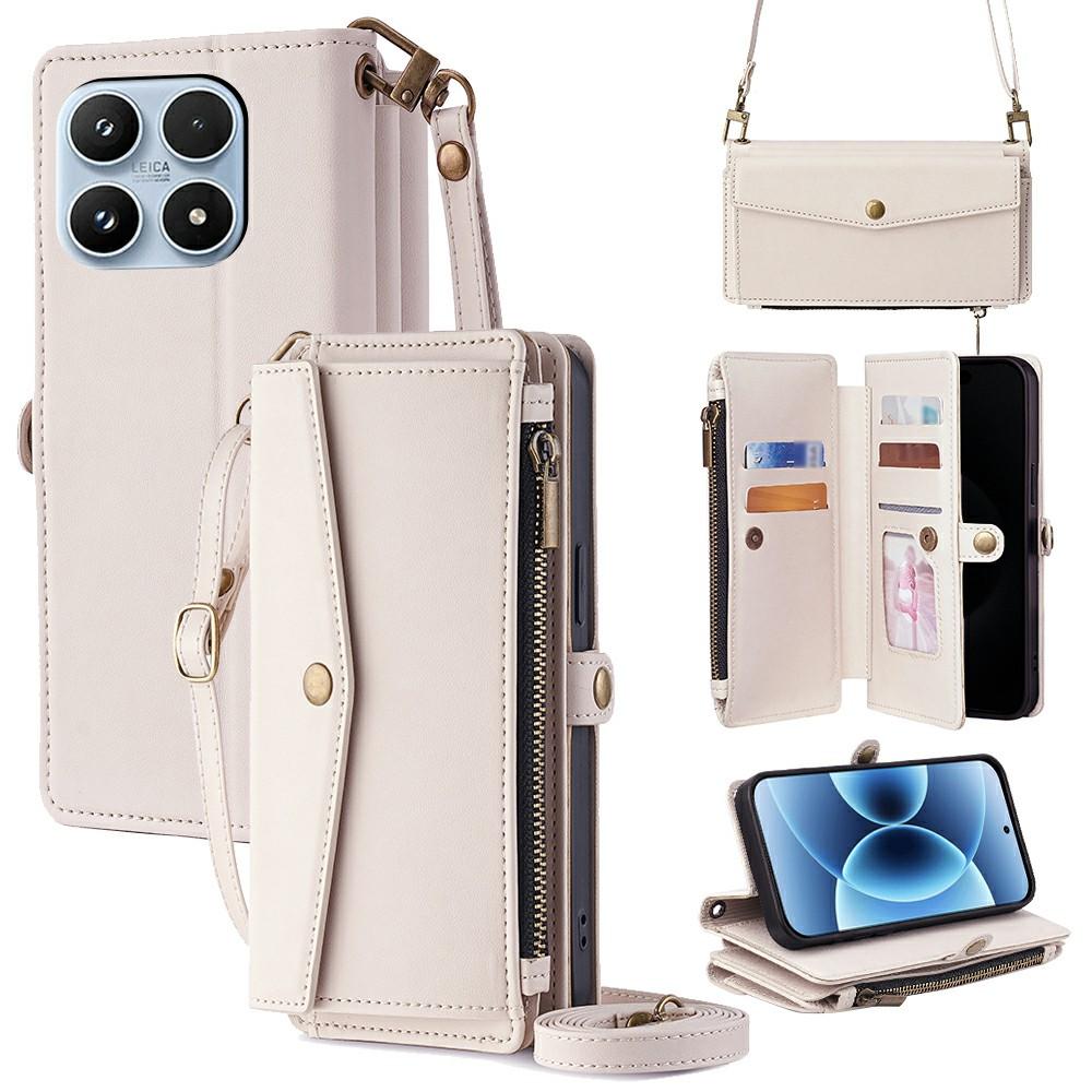 For Xiaomi 17 Case Card Slots Zipper Purse PU Leather Phone Cover with Shoulder Strap