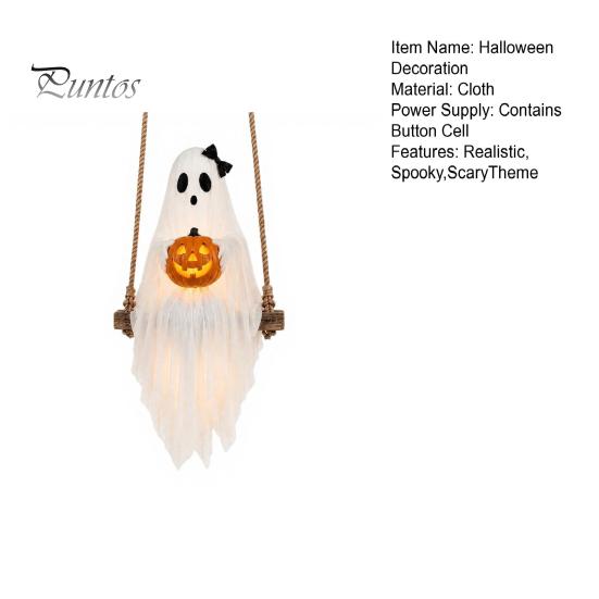 Holiday Home Atmosphere Enhancers Halloween Lighted Ghost Swing with Glowing Pumpkin, Hanging Spooky Decor Decorative Props for Festivals Porch Yard,