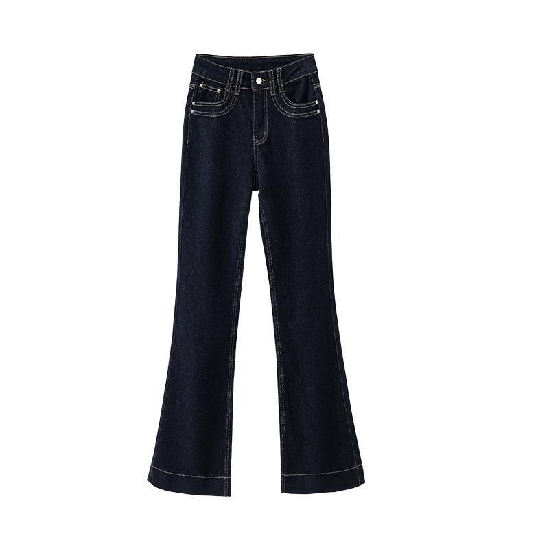 

Women s Summer Thin New Thin Fashion High Waisted Elastic Casual Micro Flared Jeans Pants 2XL синій