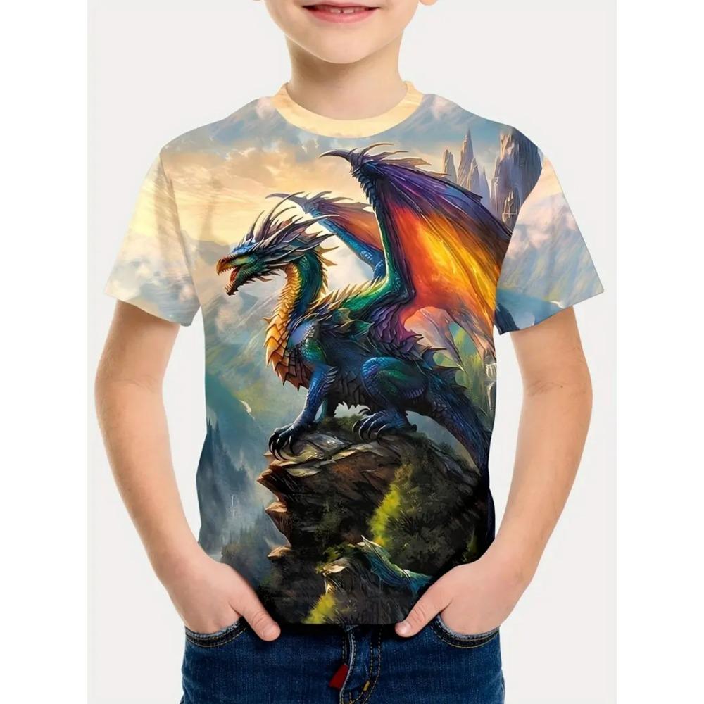 Children's Clothing T-Shirts for Boys Short Sleeve Child T-Shirt Fashion 3D Dragon Graphi Print Casual Girls Summer Clothes Tops