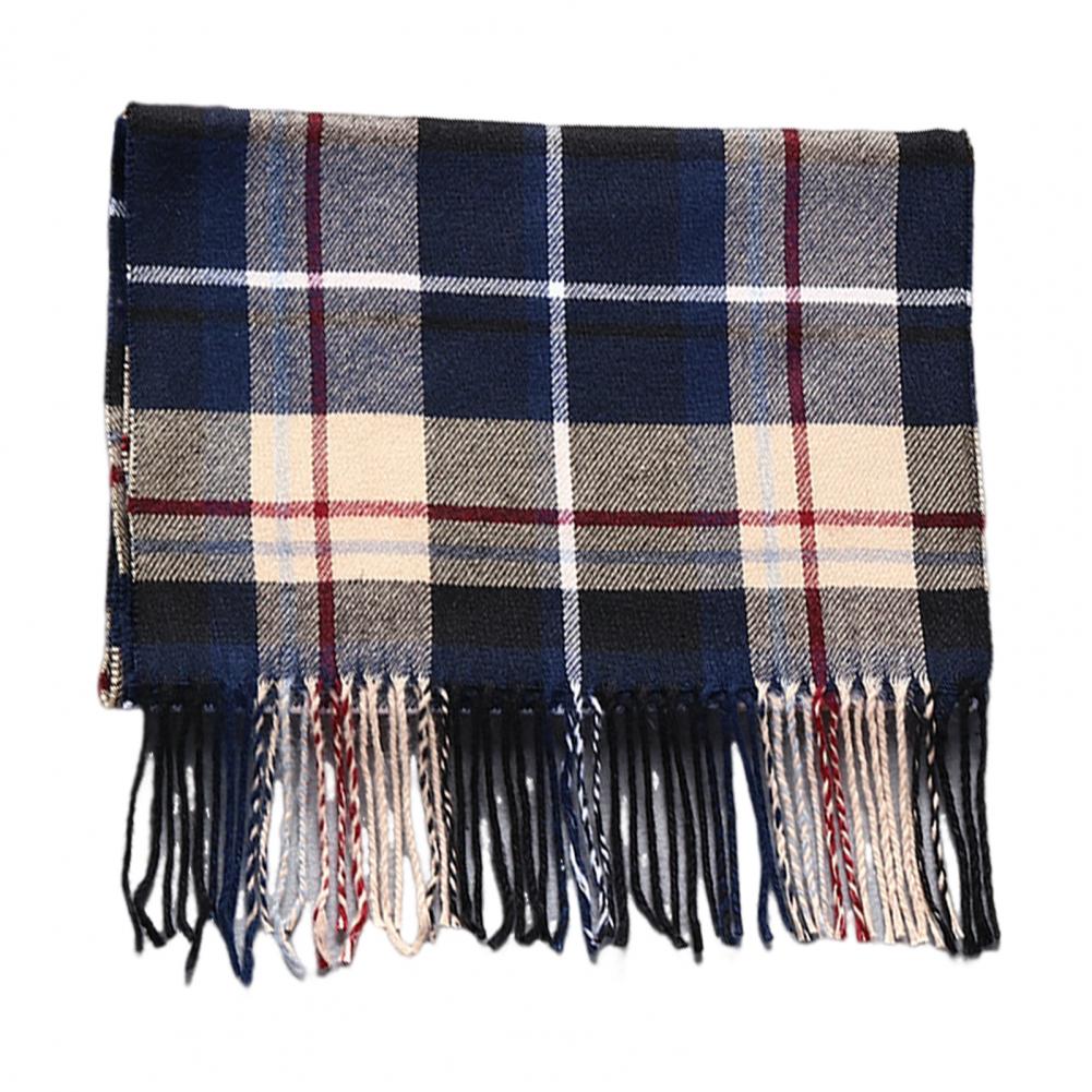 Men Scarf Plaid Pattern Tassel Trim Long Style Wrap Imitation Cashmere Thermal Insulation Scarf Daily Wear