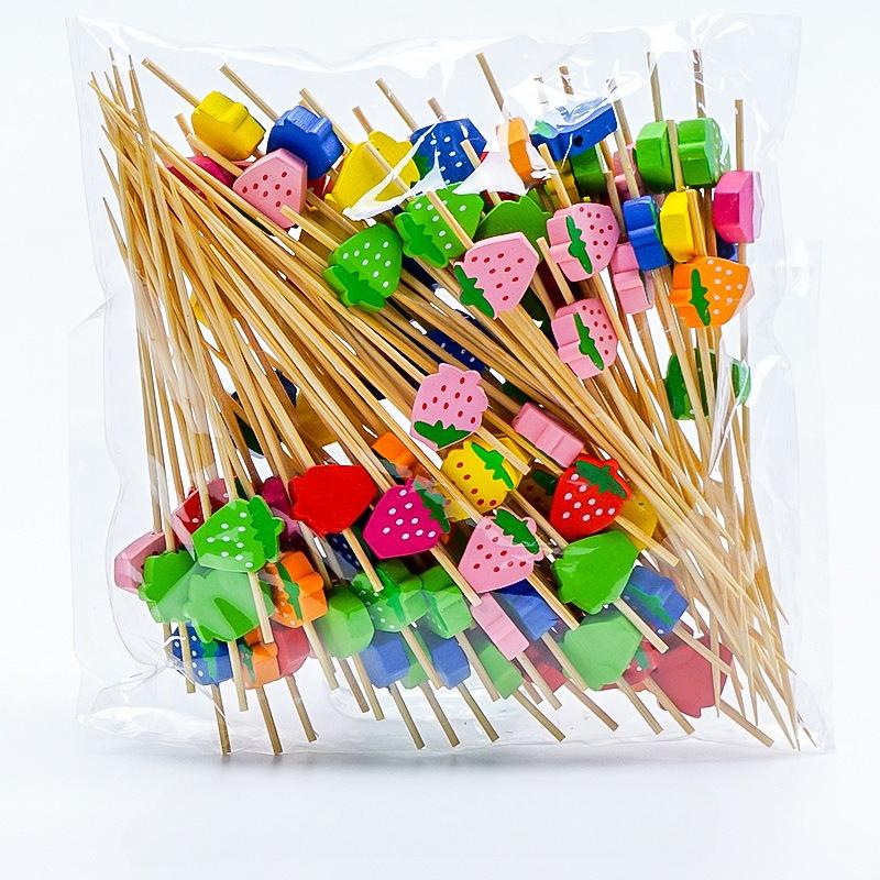 100PCS Disposable Bamboo Sticks Home Party Fruit Stick Fork Cocktail Sticks Buffet Fruit Fork Wedding Birthday Party Decoration