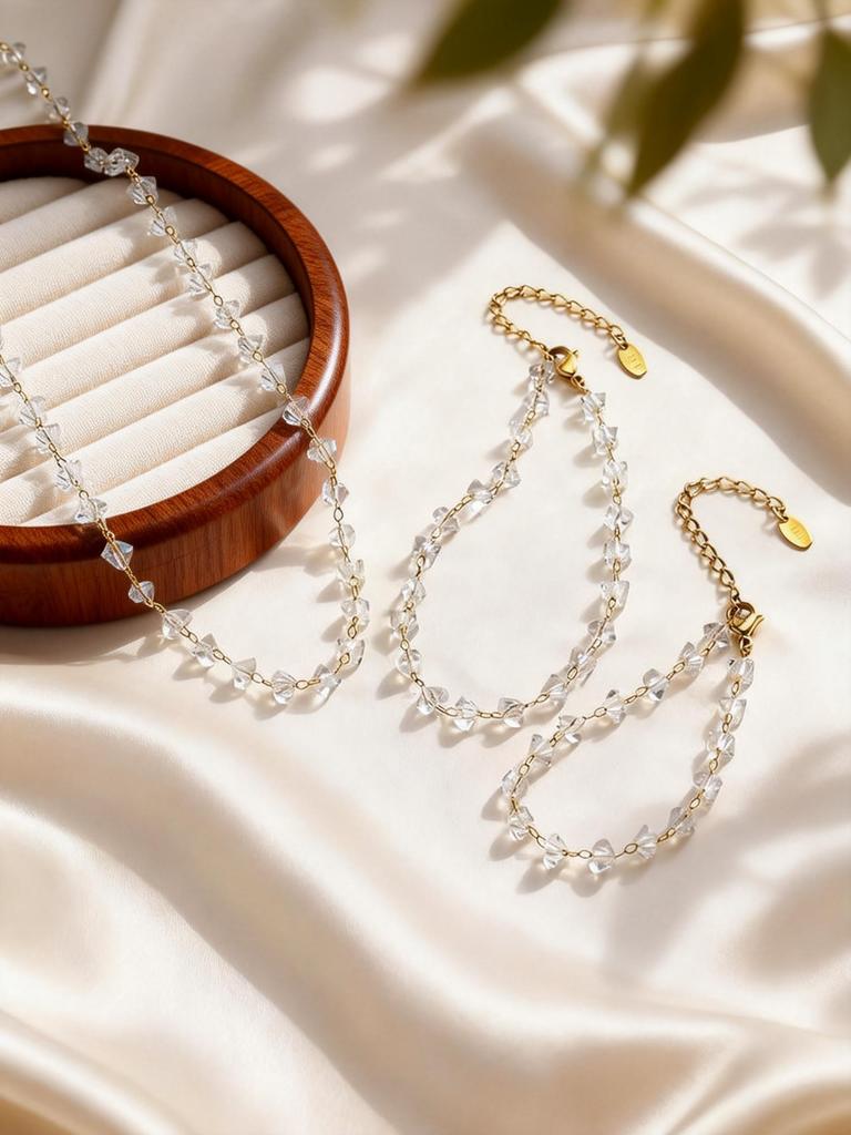 Irregular Transparent Crystal Bead Chain Bracelet Women's Stainless Steel Bead Bracelets Chic Statement Hand Jewelry Gift