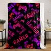 Colorful Game Controllers and "GAMER" Text Scattered On a Black Background. for All Seasons Blanket Lunch Break Throw Gift