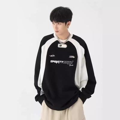 Unisex Long Sleeve Y2K Patchwork Sweatshirts High Street Letter Printed Hoodie Casual Loose Pullover for Men Women