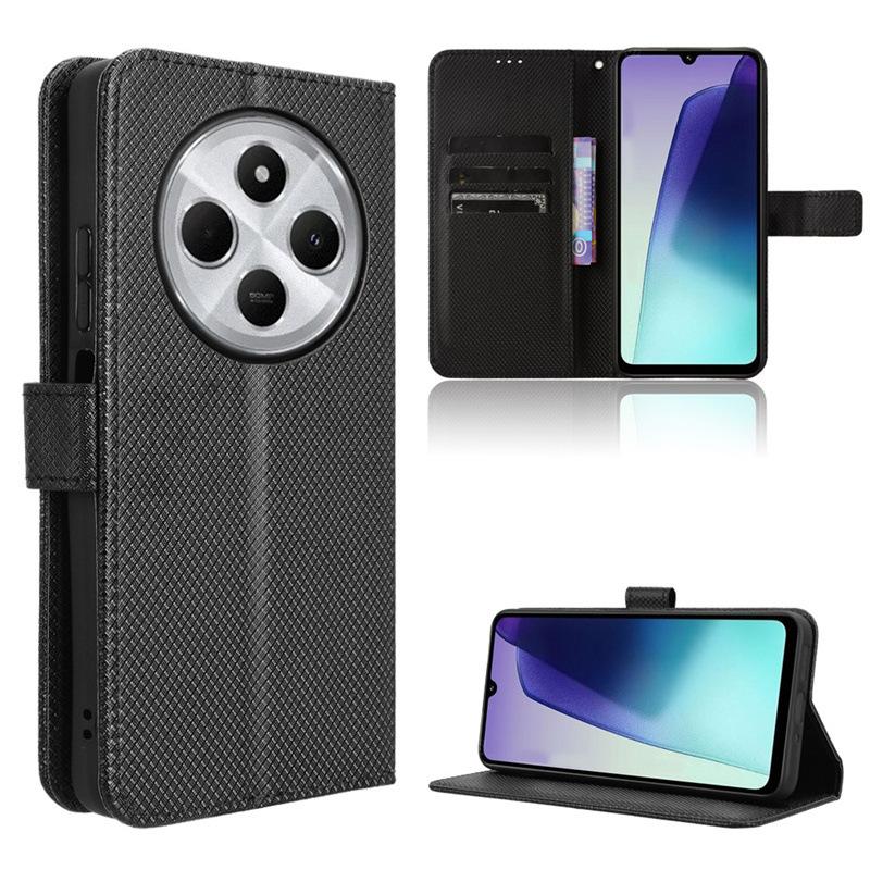 

Флип-чехол для Xiaomi Redmi 14C кожаный чехол для телефона PU противоударный прочный ретро-чехол for Xiaomi Redmi 14C чёрный