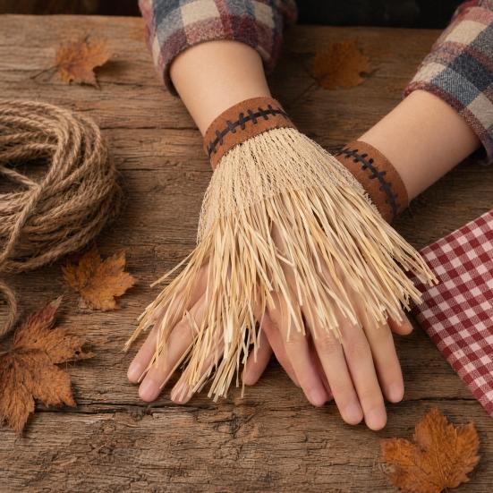 Unisex Scarecrow Bracelets Costume Set, with Headband Pointed Hat And Straw Decorated Bracelets, Halloween Cosplay for Farm Party Accessories Pastoral