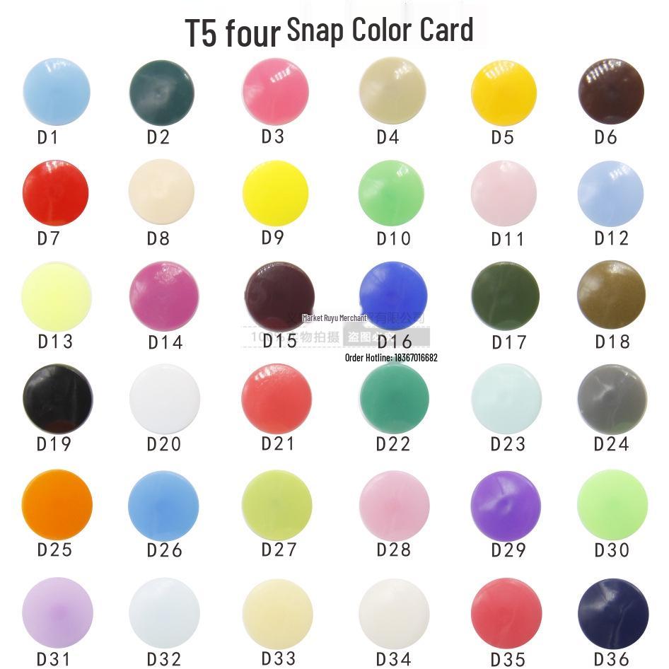 15-Color Resin Snap Fasteners & T5 Tool Set: Multicolored Plastic Buttons for Baby and Children Projects