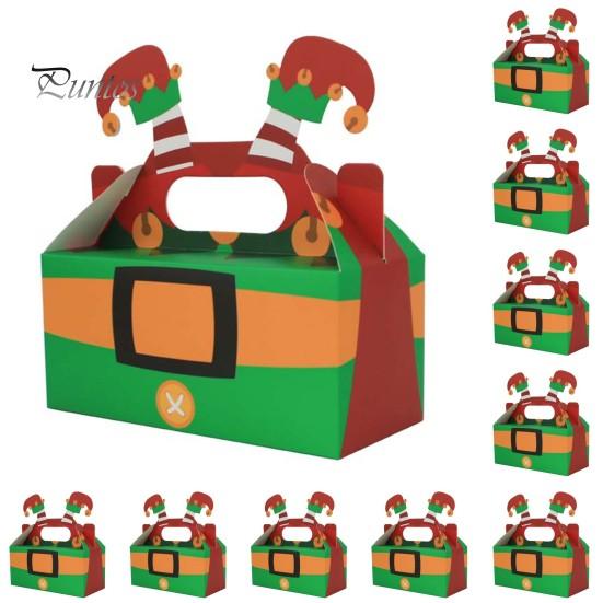 Cutie de cadouri de Crăciun, 10 buc., Cadouri din carton de Crăciun, Cutii de biscuiți cu bomboane cu mâner, pungi de bunătăți, consumabile pentru petreceri de vacanță
