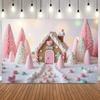 Christmas Pink Tone Gingerbread House Backdrop Xmas Tree Snow Gifts New Year Decor Girls Birthday Party Photography Background14