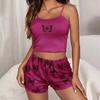 European-American Style Butterfly Print Women's Summer Pajama Set - Camisole and Shorts Homewear