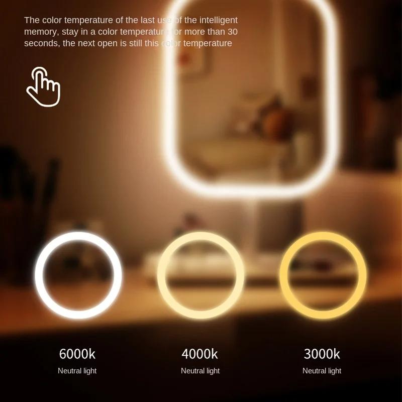 Modern LED Makeup Vanity Mirror with 3 Color Lights Touch Control USB Rechargeable Portable Dressing Mirror for Bedroom Travel
