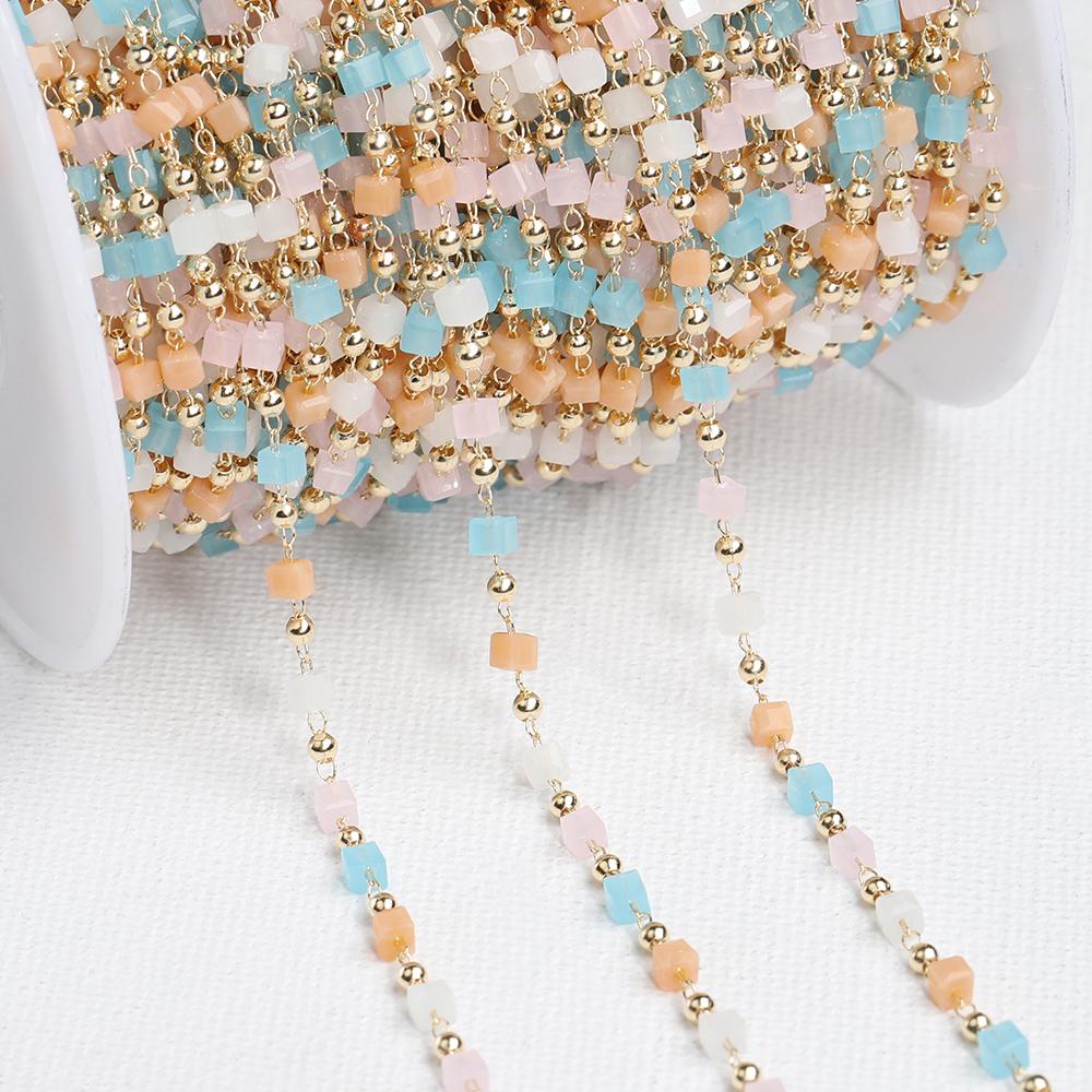 1Meter Crystal Cube Bead Chain Macaroon Colorful Bohemian Square Beads Chain for Necklace Bracelets Jewelry Making DIY