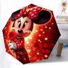 1pc Sturdy 8-Bone Auto Umbrella, Minnie Mouse Red Bow Moon Pastel Floral Umbrella, Digital Printed, Foldable Umbrella for On-the-Go Outdoor Use