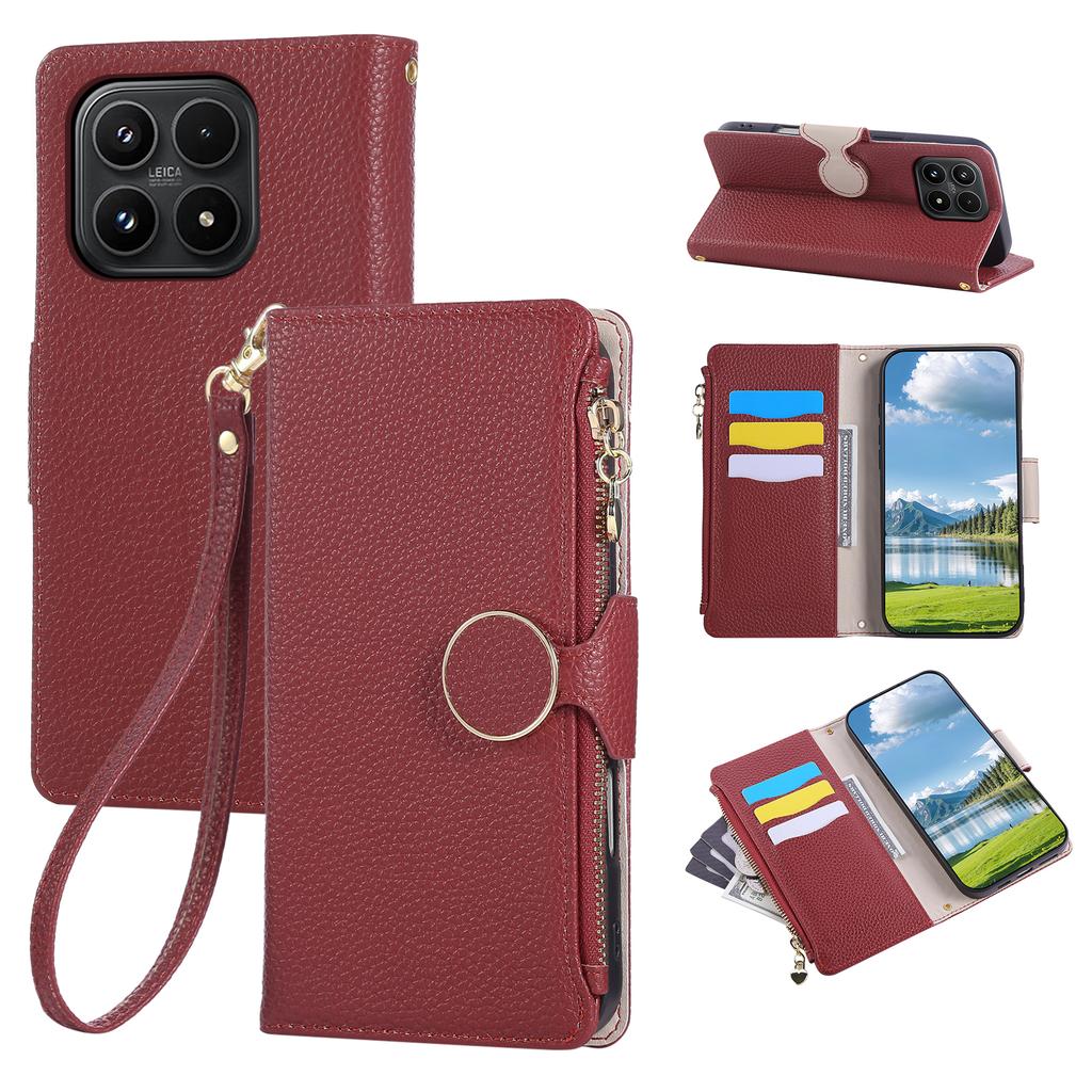 For Xiaomi 17 Case Zipper Wallet Leather Phone Cover with Wrist Strap