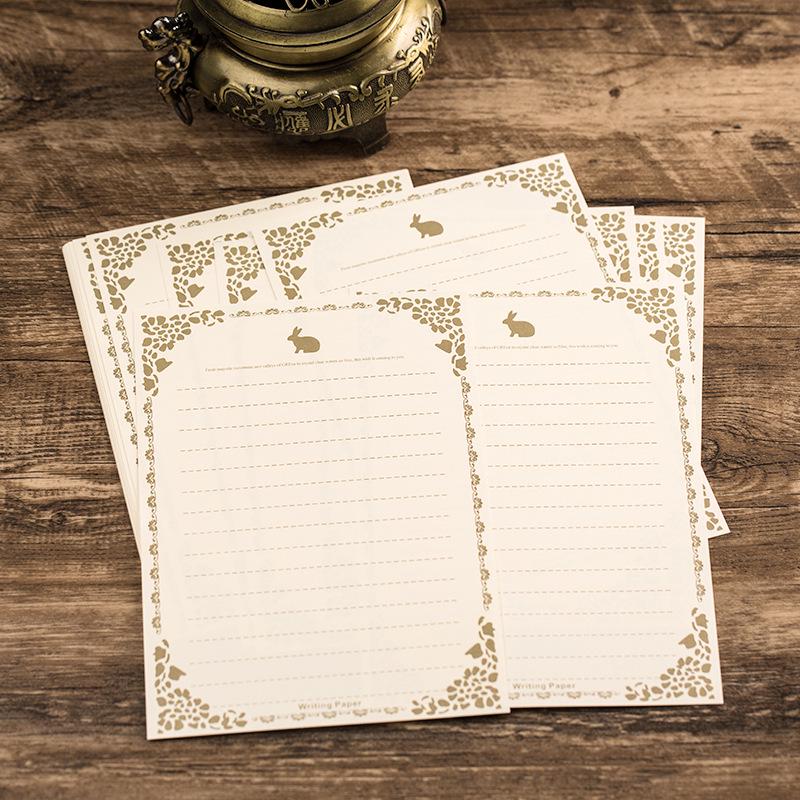 Retro Style Valentine's Day Love Letter Stationery Set - Rabbit Pattern Kraft Paper with Envelopes