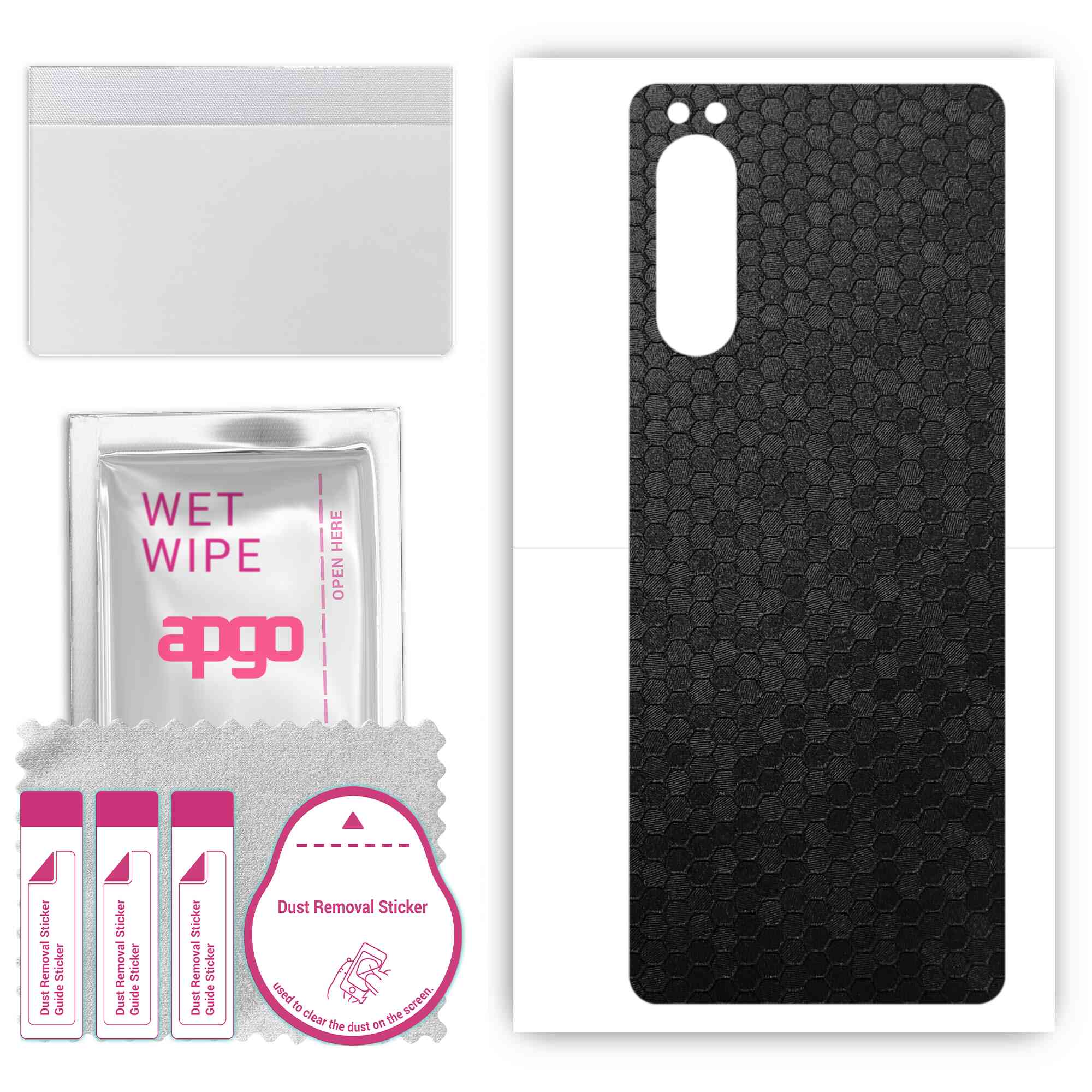 

apgo Protective Skin Sticker for the back compatible with Sony Xperia 5 II XQ-AS42, Wrap Film, Foil, Vinyl - Pattern Black Honeycomb