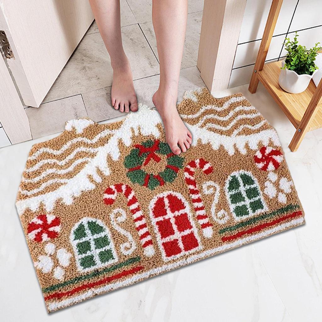 Christmas Front Door Mat Non Slip Floor Doormat Gingerbread House Design Indoor Outdoor Porch Entryway Home Decor Holiday Gifts