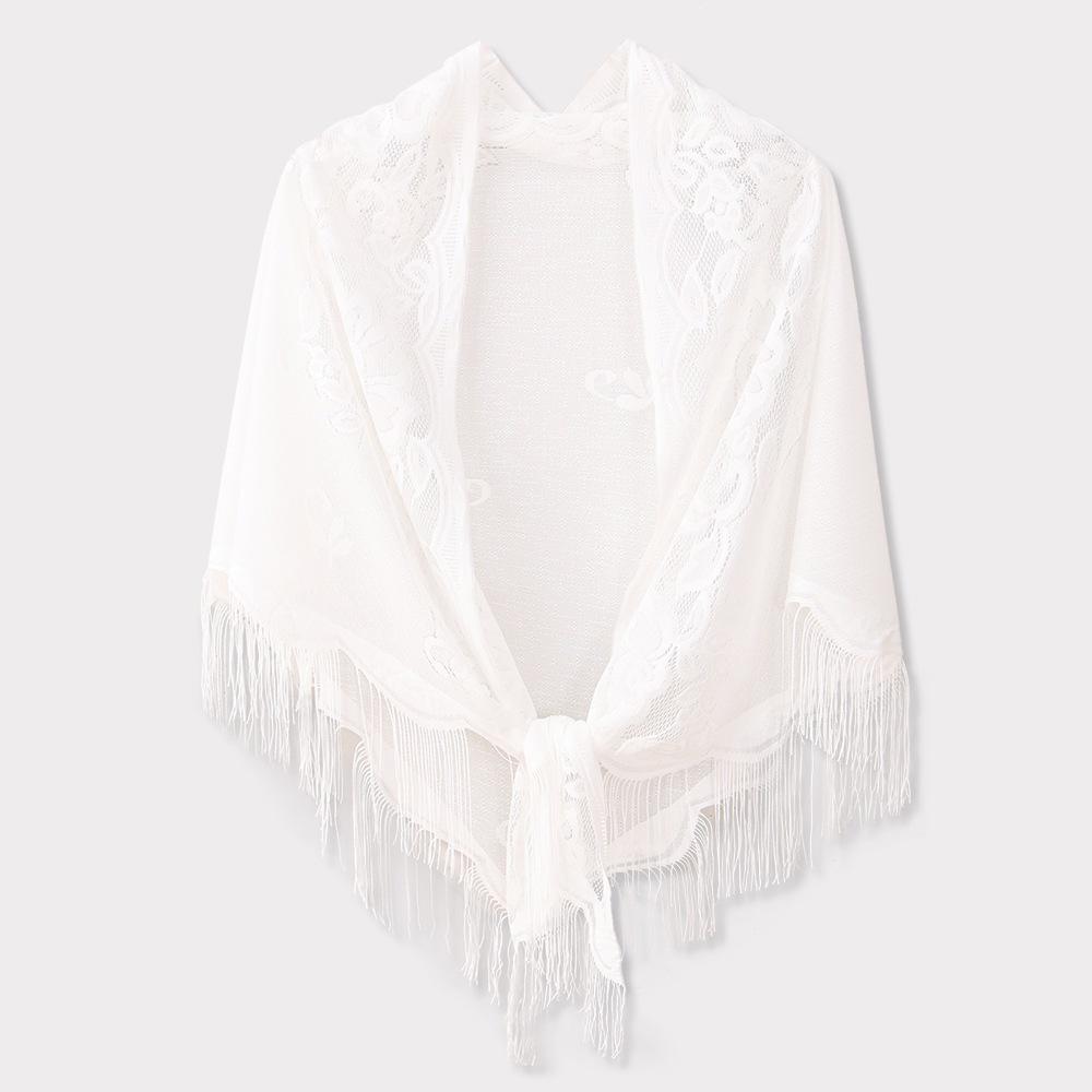 Chic Summer Lace Triangle Scarf: Sun Protection, Tassel Shawl, Fashionable & Versatile for Elegant Ladies.