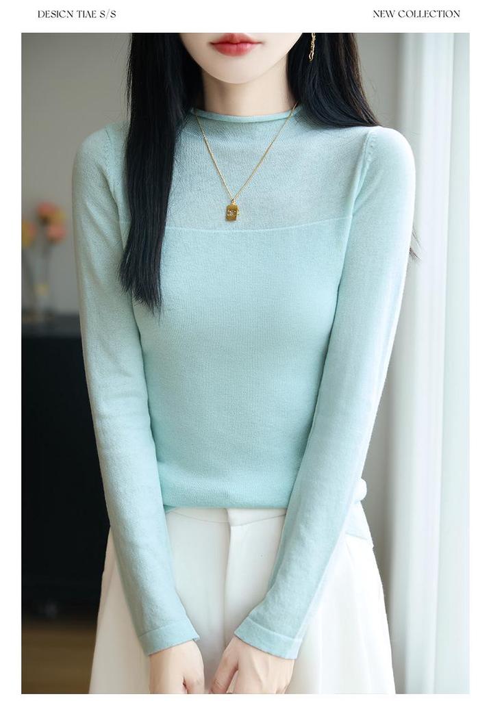 Design-Inspired Women's Ribbed Mock Neck Knit Top – New Autumn Long-Sleeve Pullover T-Shirt