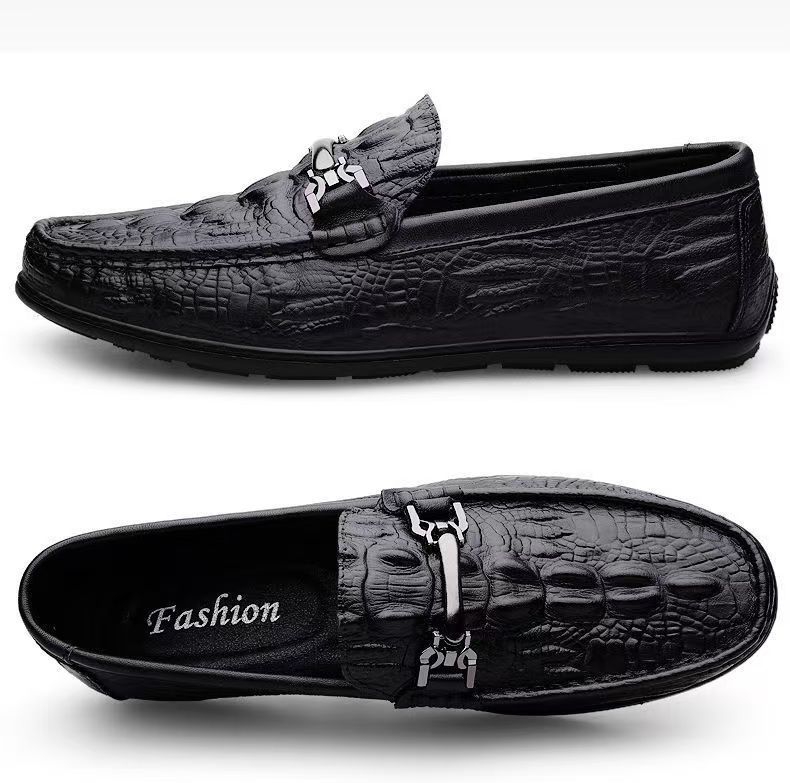 Flat-soled Casual Shoes Men's Summer Crocodile Pattern Lazy One-pedal Beanie Shoes Lightweight Soft-soled British Leather Shoes
