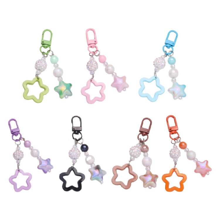 Sweet Gradient Pentagram Star Pendant Keychains Car Keyring Backpack Decoration