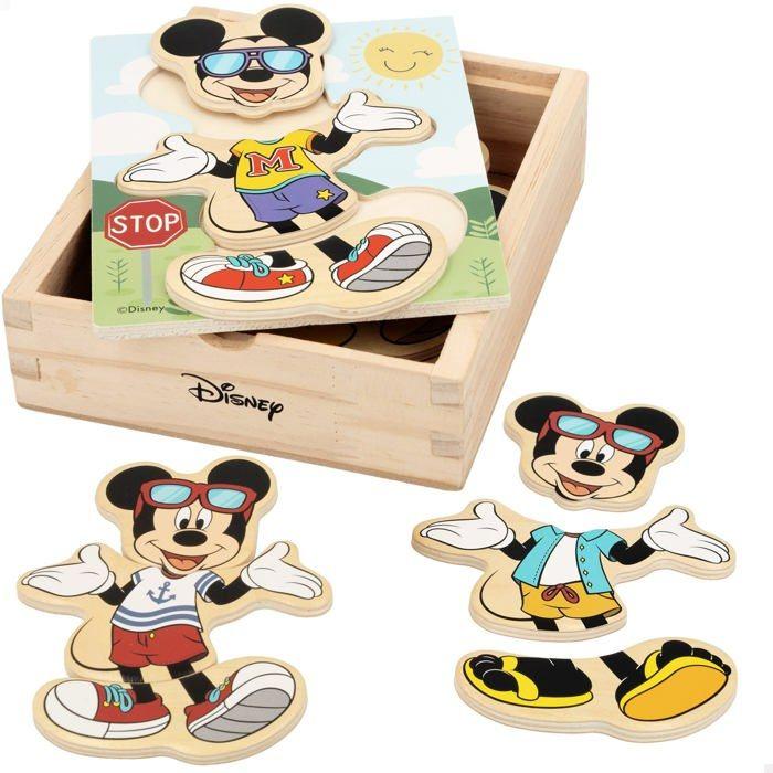 Puzzle Colorbaby - 48723 - WOOMAX Disney Puzzle En Bois Costumes 19 Pieces-12,5 X 14 cm-Mickey, , Multicolore, Trajes