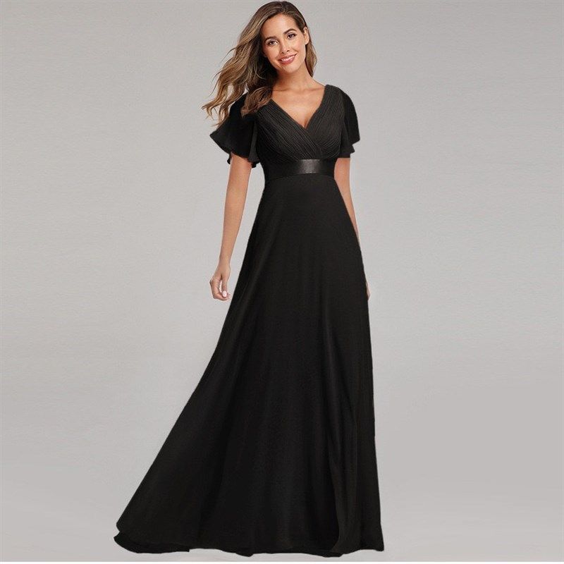 

Evening Dresses Ruffles Chiffon Evening Gown Wedding Party Black S