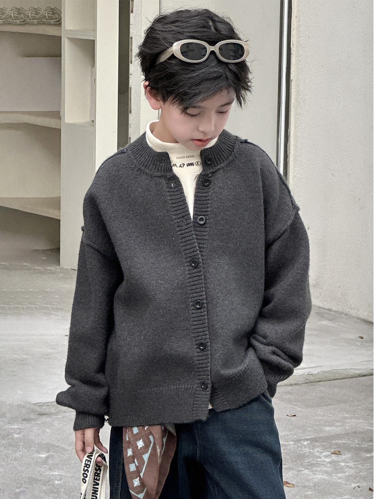 Kardigan chłopięcy szary ciepły dzianinowy – Koreański trend casualowy