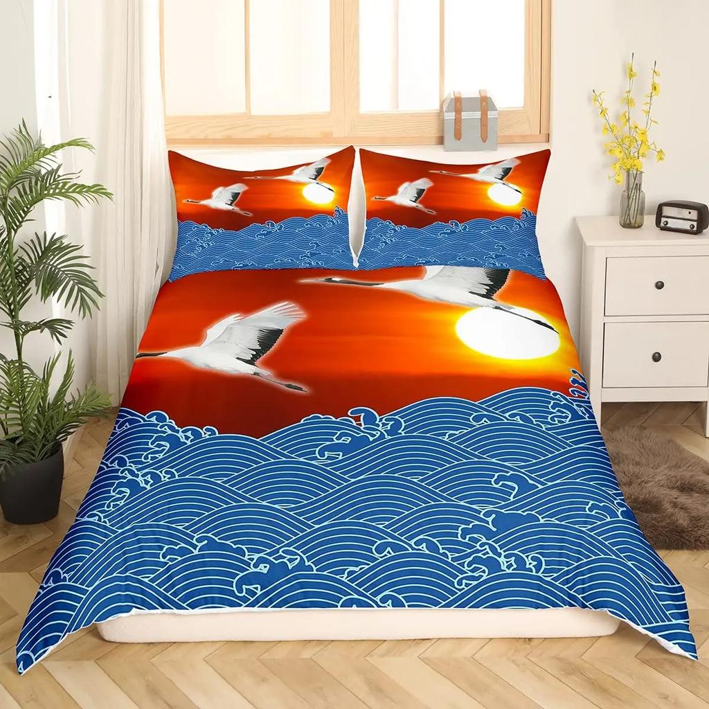 Japanischer Stil Bettbezug Ukiyo-E Thema Welle Bettwäsche Set Berg Fuji Tagesdecke Exotic Schlafzimmer Dekoration Damen Herren Geschenke