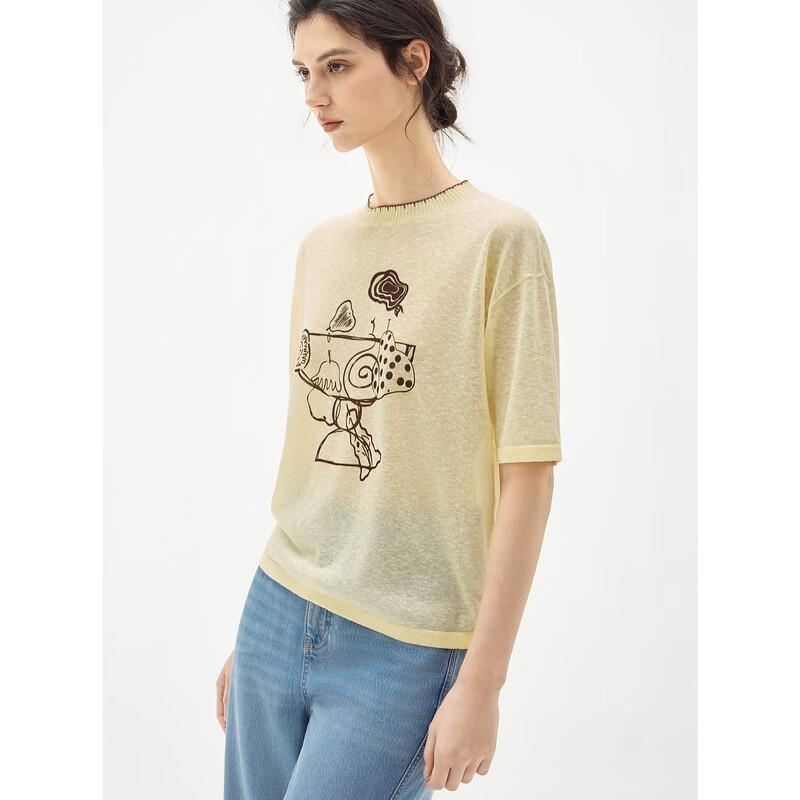 ELLE Graffiti Print Knit Short Sleeve Top