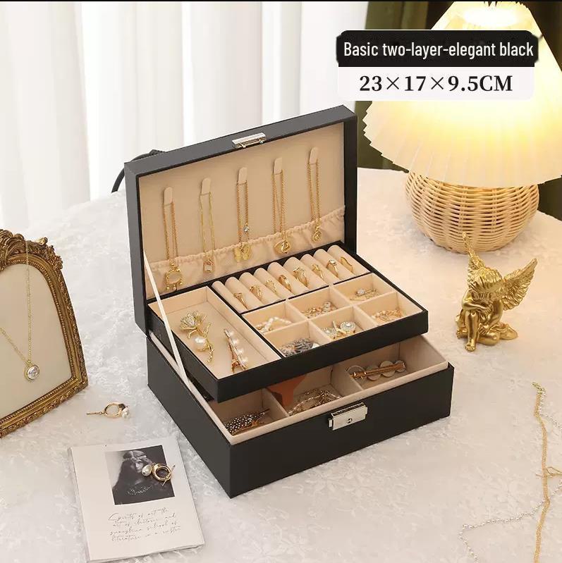 Exquisite dreischichtige Schmuckaufbewahrungsbox mit großem Fassungsvermögen und mehrschichtiger Schublade für Halsketten, Ohrringe und Handschmuck
