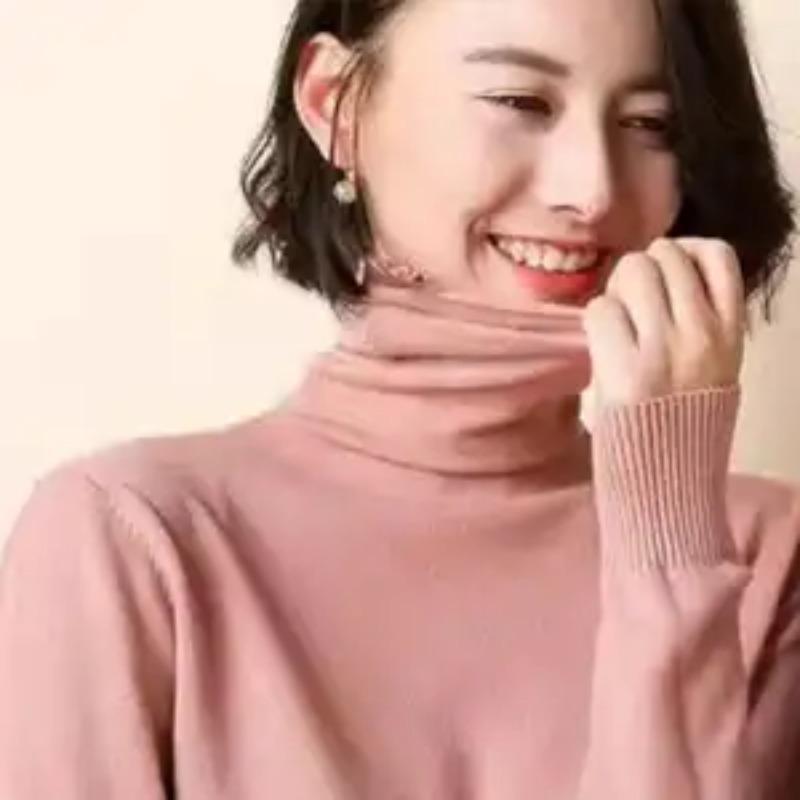 Women's Turtleneck Loose Stacked Collar Pullover Knitwear Slim Versatile Long Sleeve Sweater New Autumn Winter Style