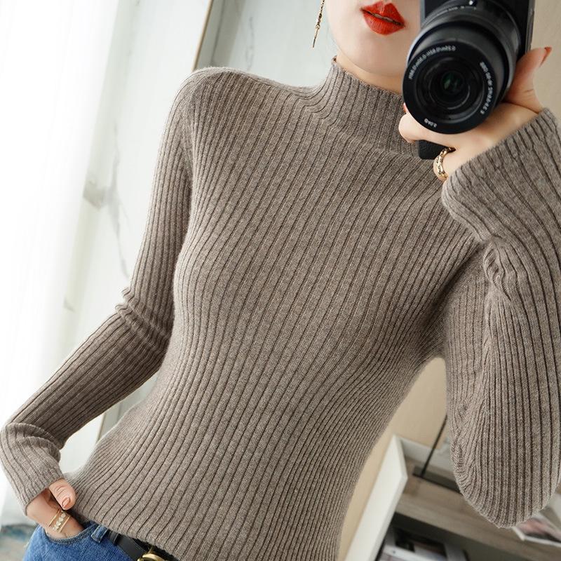 Women's Ribbed Slim Fit High Neck Long Sleeve Fall Sweater