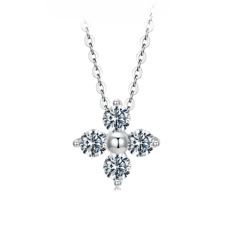 Bamoer Four-leaf Moissanite Necklace Sterling Silver Certified Necklace Women Fine Jewelry Premium Quality