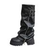 Thick-bottomed pleated belt buckle trouser boots winter round head large size British style tall knight boots women