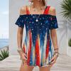 Plus Size Women Cold Shoulder Flutter Sleeve T Shirt Patriotic Star Splash Brush Print Short Sleeve Top
