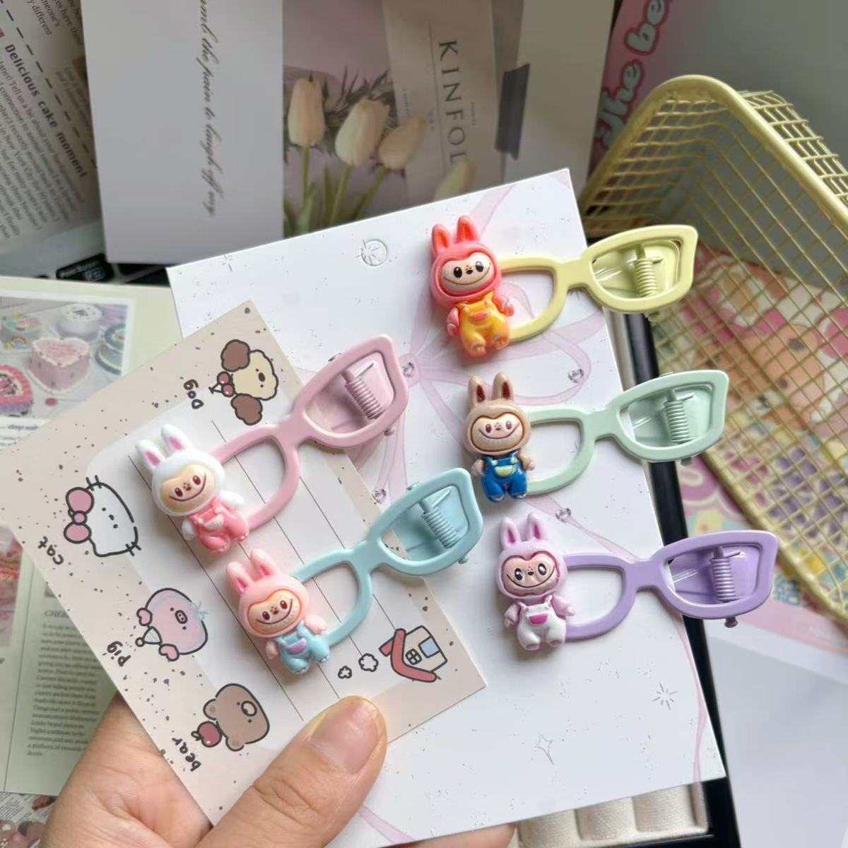 

Cute Labu Glasses Hair Clip Cartoon Hair Accessories Girl Heart Girl Hair Hairpin Headwear 5pcs， Each one