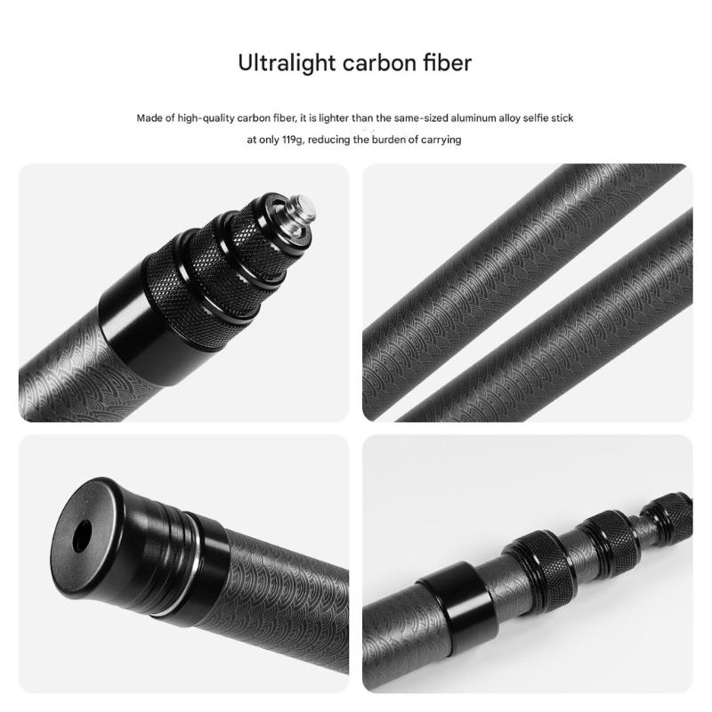 Leichter Selfie-Stick aus Kohlefaser für 360-Kameras Unsichtbares Design Verstellbare Länge Stabilität Einfache Bedienung