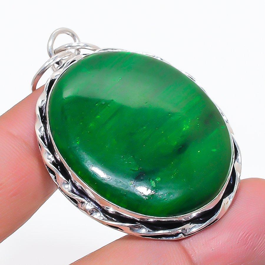 Green Labradorite Gemstone 925 Sterling Silver Jewelry Pendant 2.25"