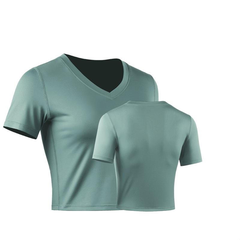 

Топ для йоги, женская блузка с коротким рукавом, укороченные топы для тренировок, компрессионная спортивная одежда для спортзала, футболки для бега XXL зелёный
