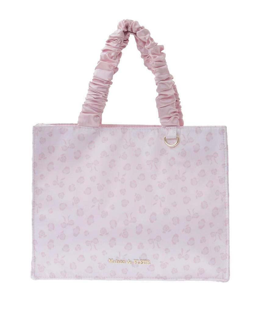 Maison de Fleur Ribbon Leopard Print Gathered Handle Square Tote Bag, Women's, Light Pink