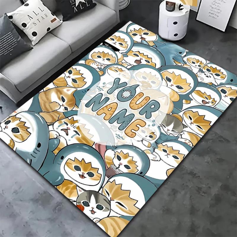 Penguin Cats Adventure Custom Name Carpet Rug For Living Room Bedroom Home Sofa Decoration Kids Play Nonslip Floor Mat