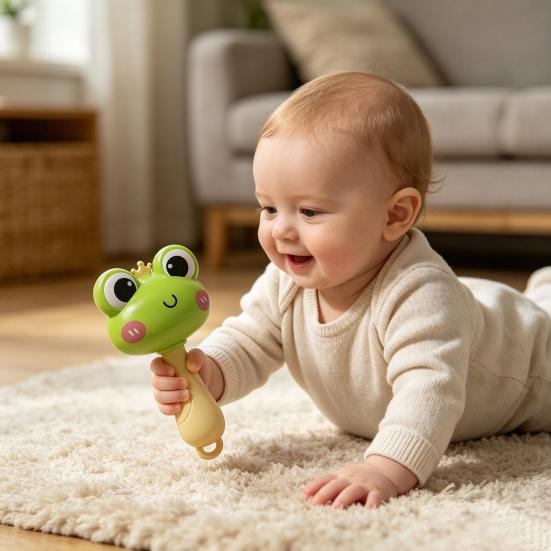Rattle Baby Toy with Ergonomic Handle Infant Sensory Toy Soft Food-Grade Baby Rattle Baby Hand-eye Coordination Toy