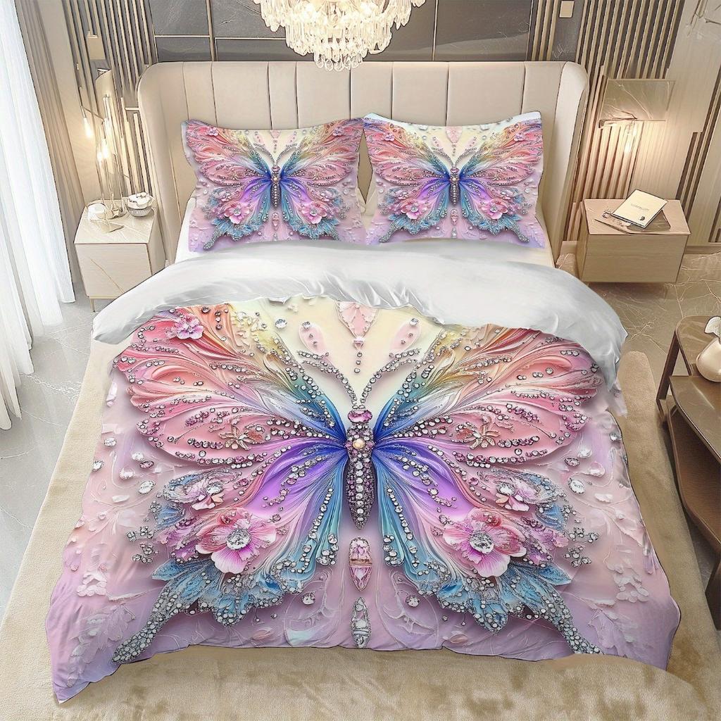 3-teiliges Rosa Lila Bettwäsche-Set Blau Fantasie-Stil Schmetterlingsdruck Bequem King Queen Twin Einzelgröße Geburtstagsgeschenk für Schwester