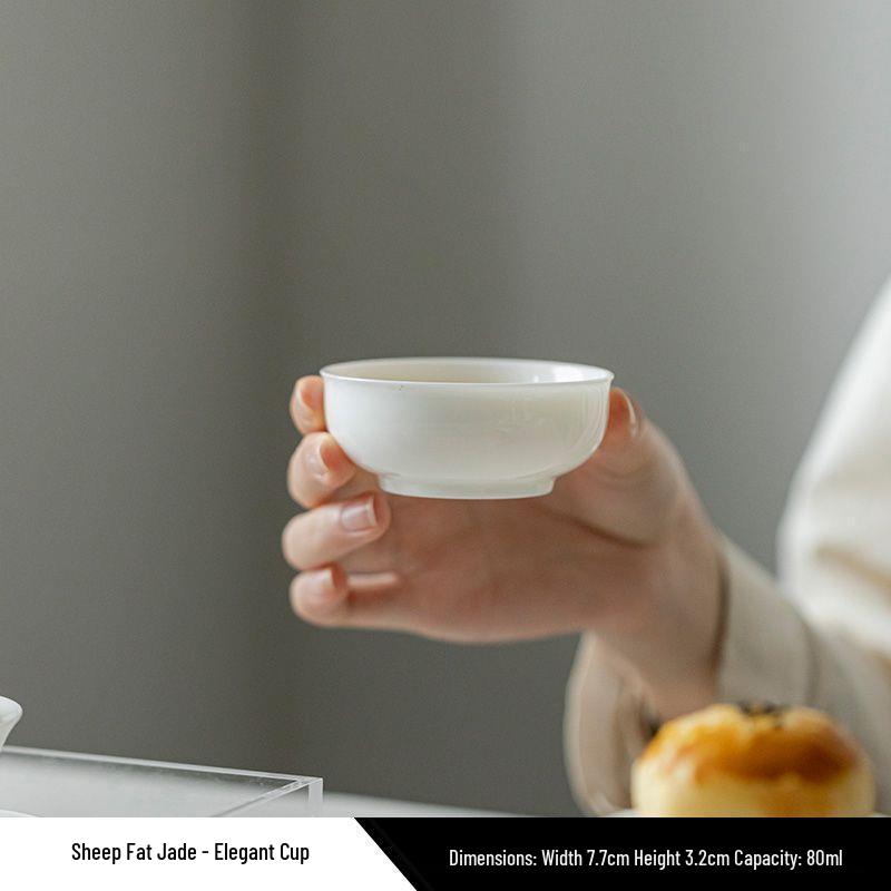 Premium Mutton Fat Jade Ceramic Gongfu Tea Set - Aroma Tasting Cup with Coaster, Customizable for Guests